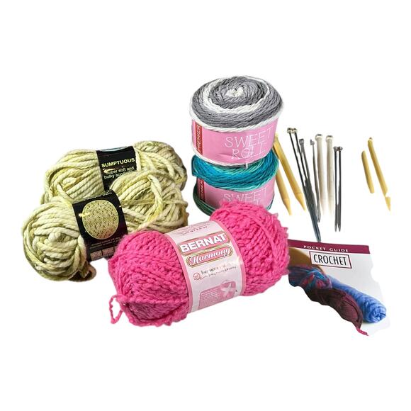 Complete Yarn & Crochet Bundle with Basket – Hooks, Needles, Books & Yarn Lot - Picture 5 of 9